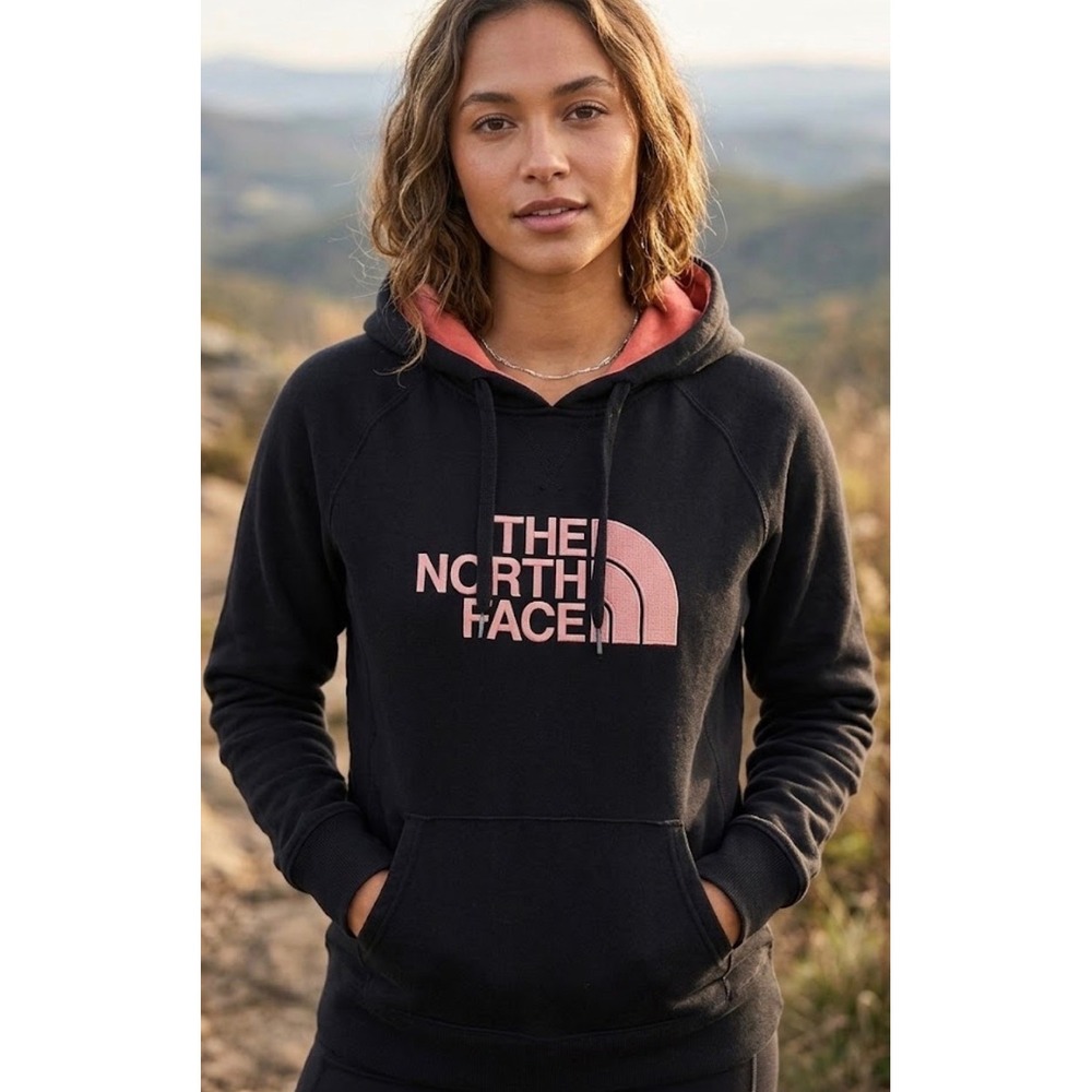 The North Face Womens‎ Black Pink Logo Pullover Hoodie Sweatshirt Size Large - Picture 1 of 9